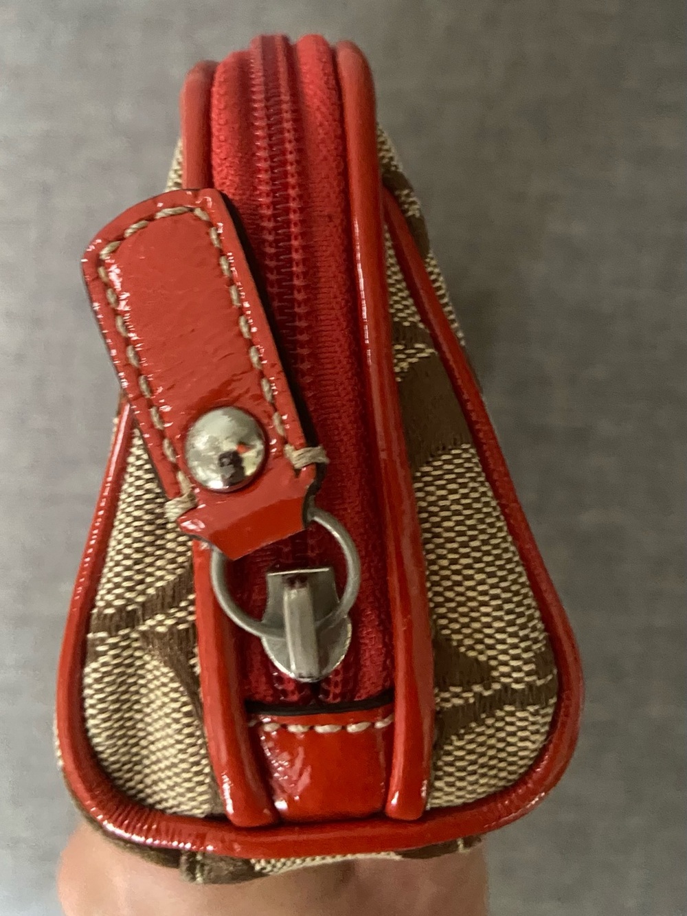 Coach Signature Canvas Cosmetic Pouch in Tan with Orange Trim - Picture 2 of 9